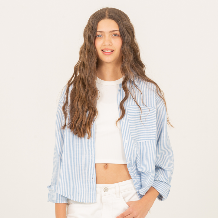 CAMISA PARA NIÑAS MANGA LARGA - COLOR AZUL