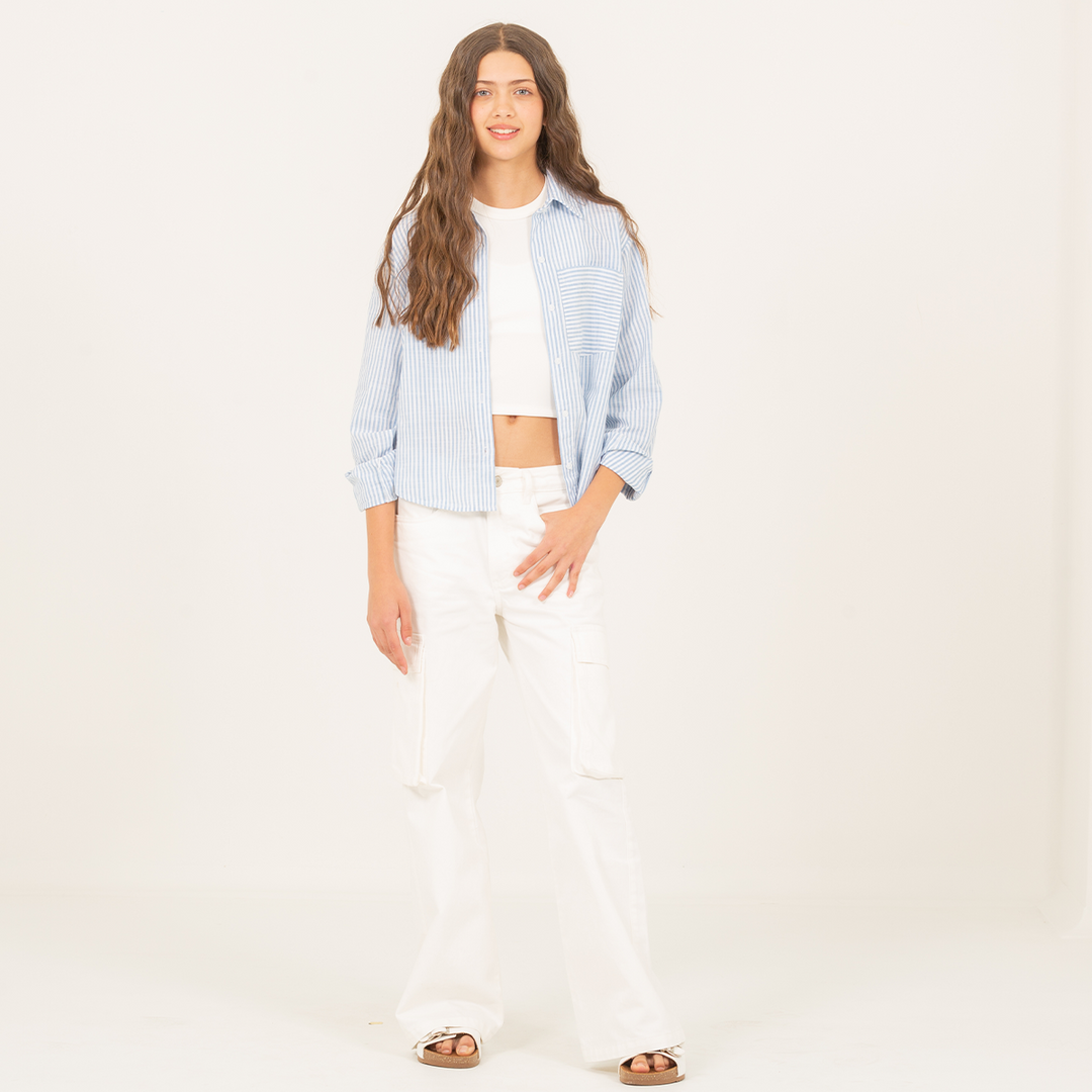 CAMISA PARA NIÑAS MANGA LARGA - COLOR AZUL