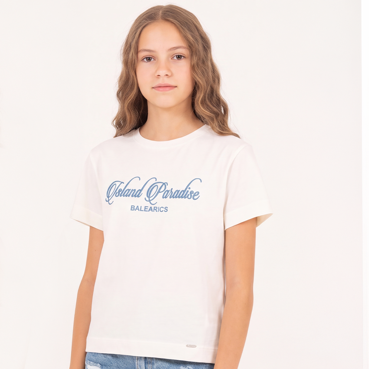 Camiseta para niñas con diseño bordado Island Paradise - Beige