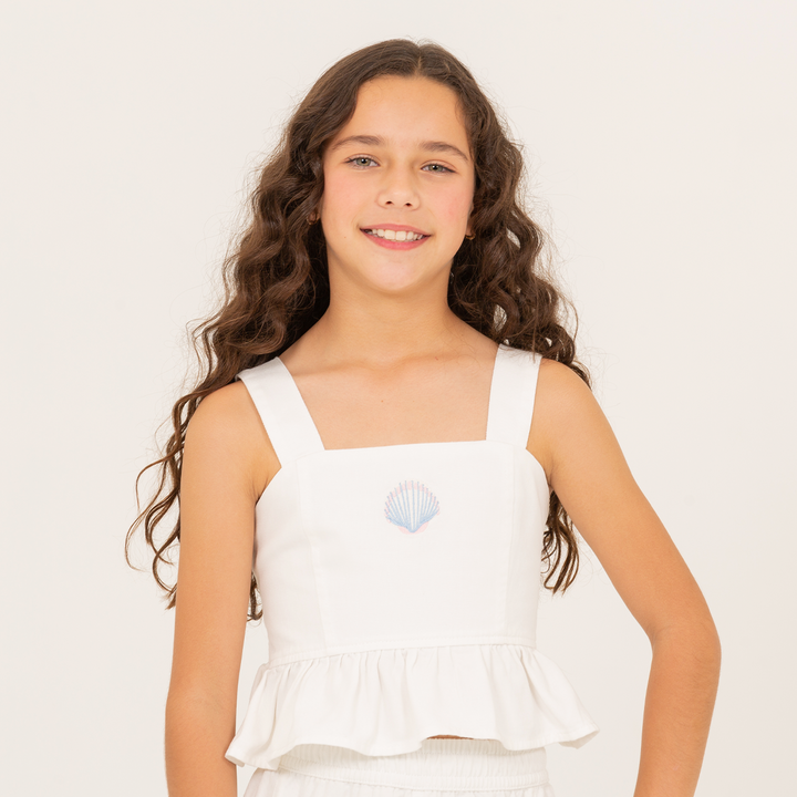 Crop top para niñas con diseño bordado – Off white