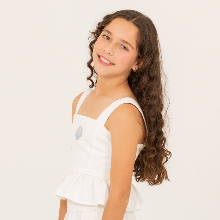 Crop top para niñas con diseño bordado – Off white