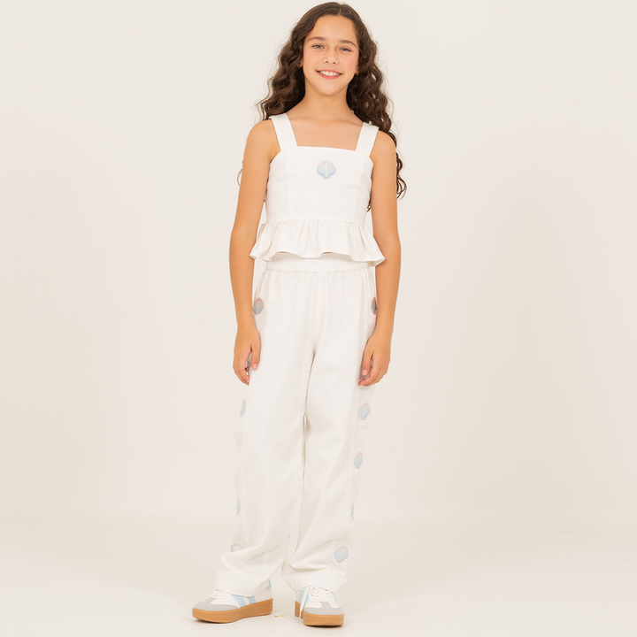 Crop top para niñas con diseño bordado – Off white