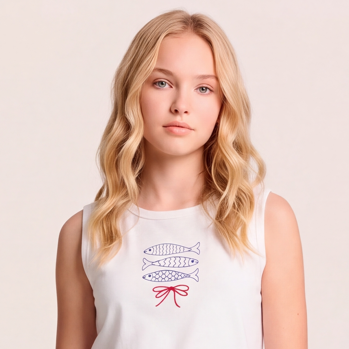 Camisa para niñas con diseño frontal bordado - Beige