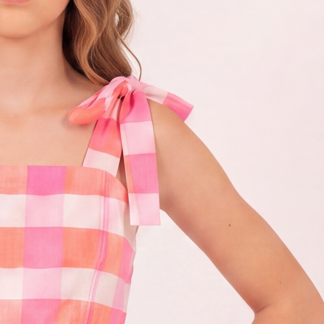 Crop top para niñas con diseño en cuadros - color rosado
