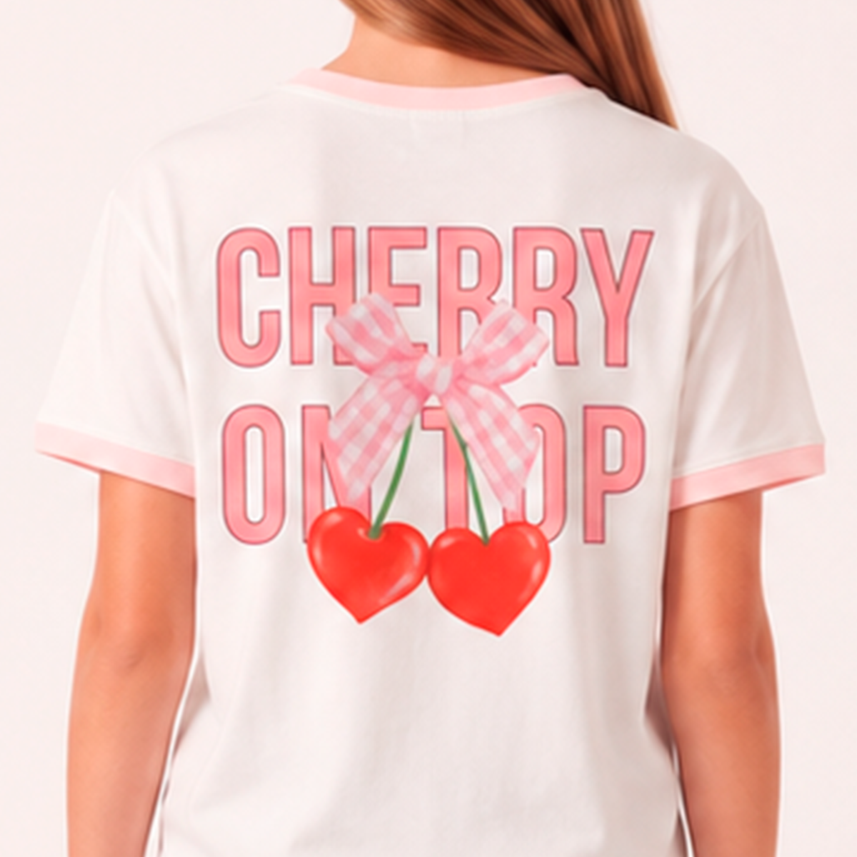 Camiseta para niñas con diseño estampado “Cherry on top“ - Beige