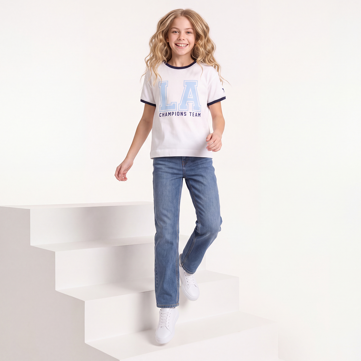 Camiseta para niñas con diseño estampado “LA Champions team“ - Beige