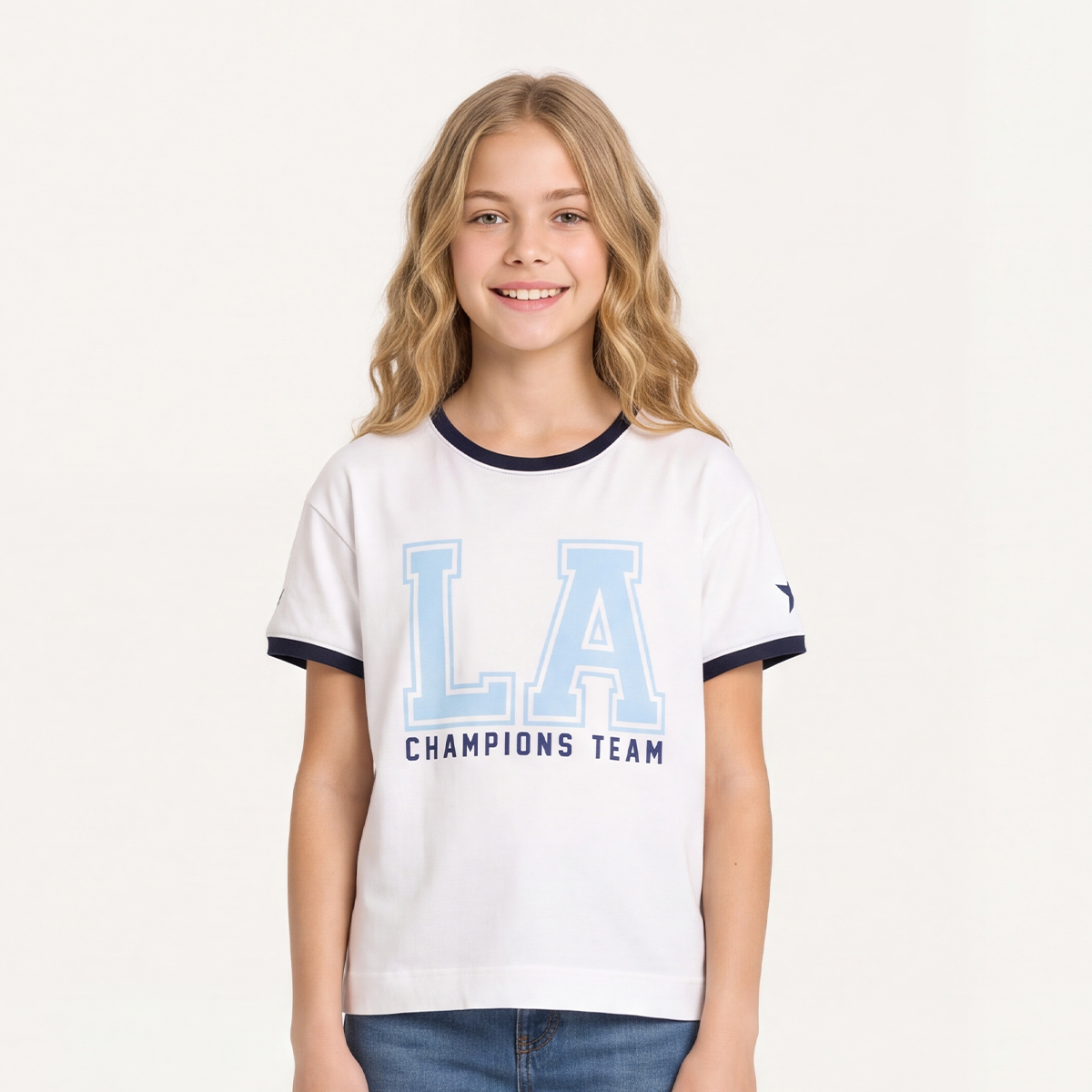Camiseta para niñas con diseño estampado “LA Champions team“ - Beige