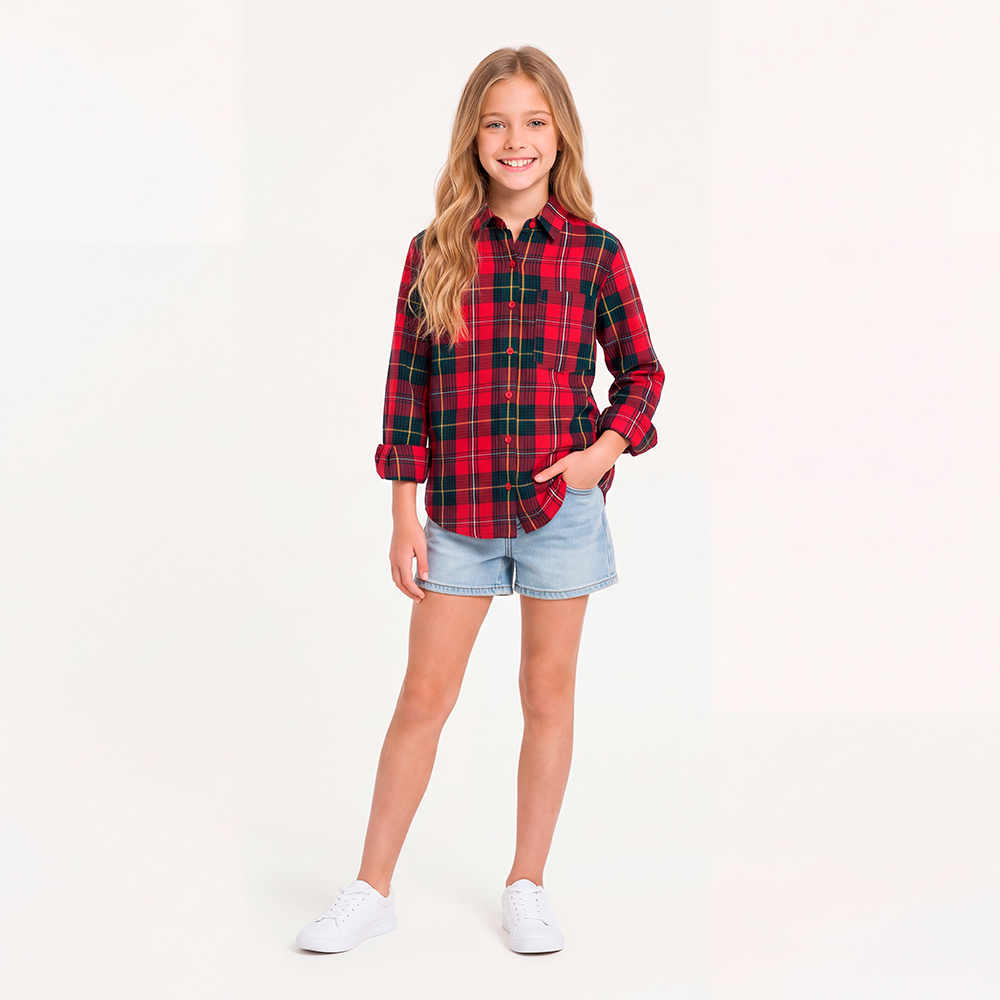 Camisa para niñas manga larga - Roja