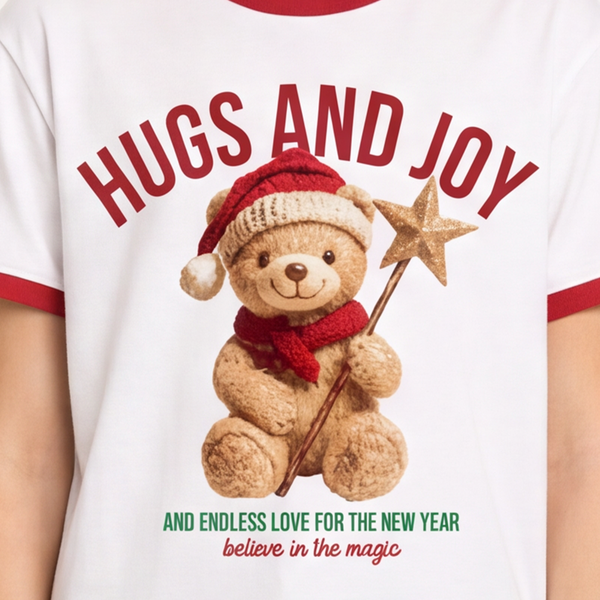 Camiseta para niñas con diseño estampado “Hugs and joy“ - Beige
