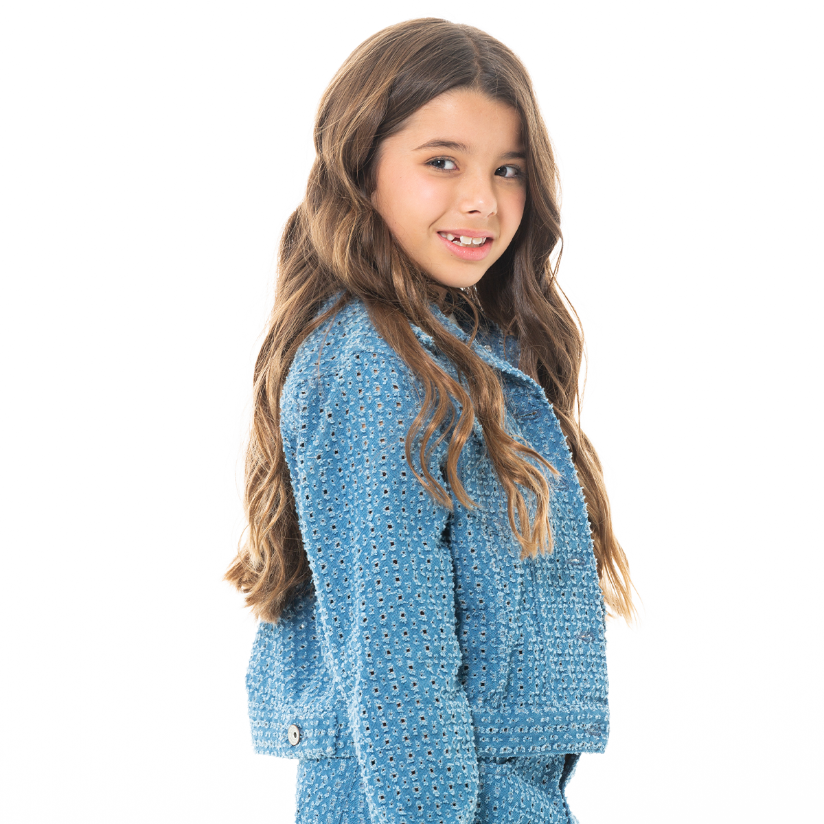 CHAQUETA PARA NIÑAS DENIM TEXTURIZADA