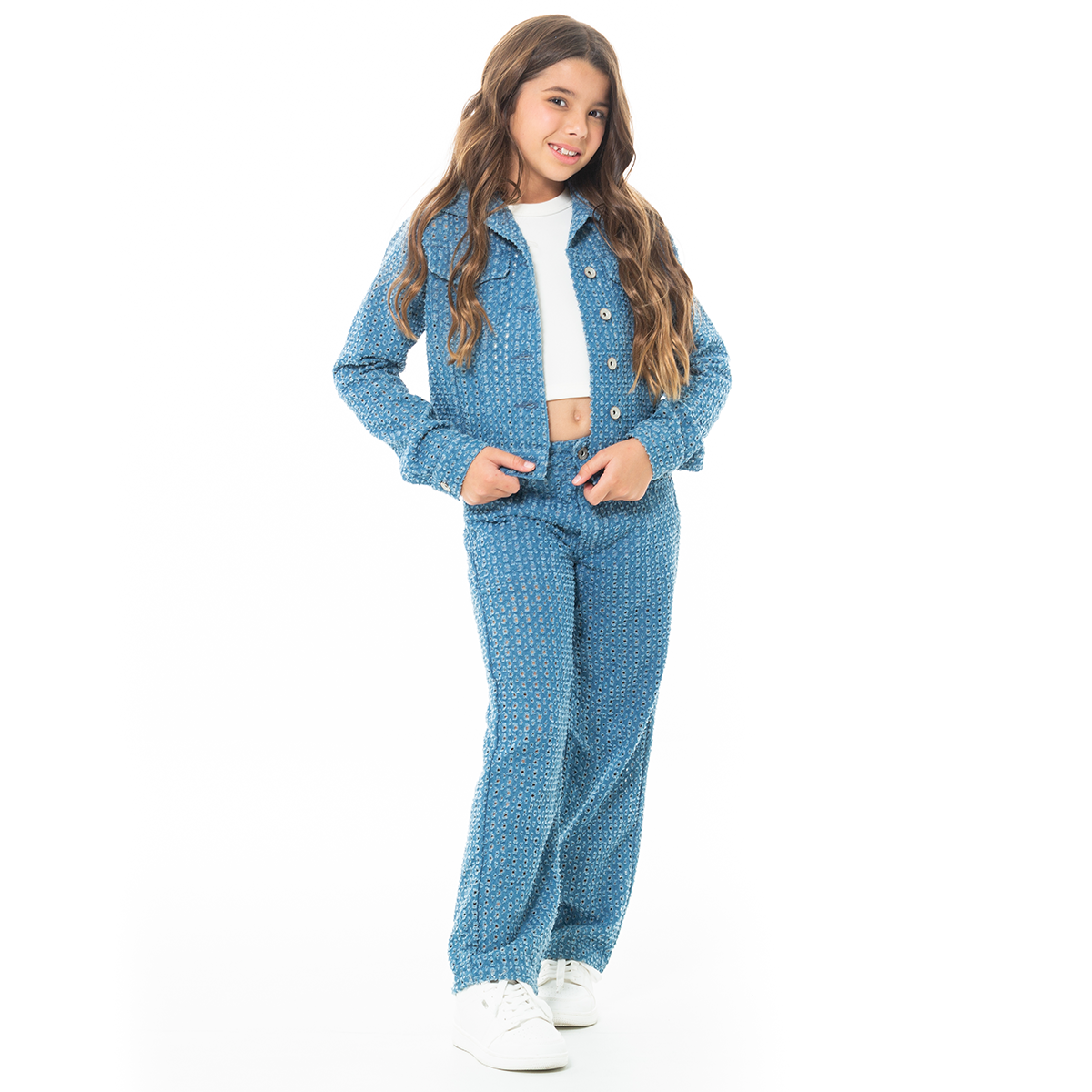 CHAQUETA PARA NIÑAS DENIM TEXTURIZADA