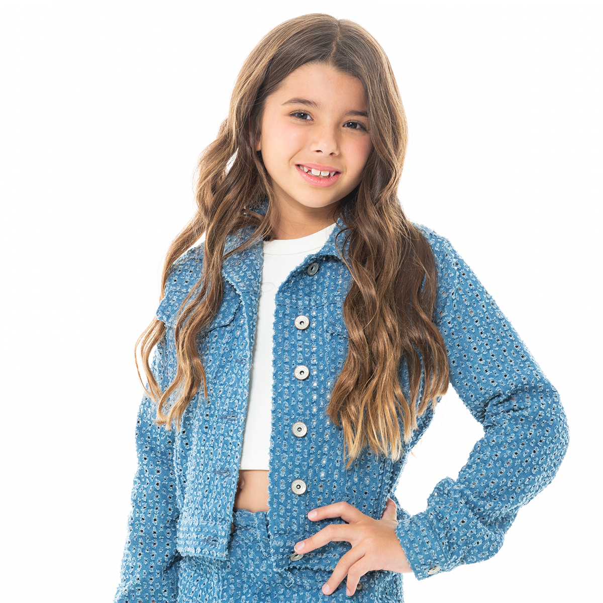 CHAQUETA PARA NIÑAS DENIM TEXTURIZADA