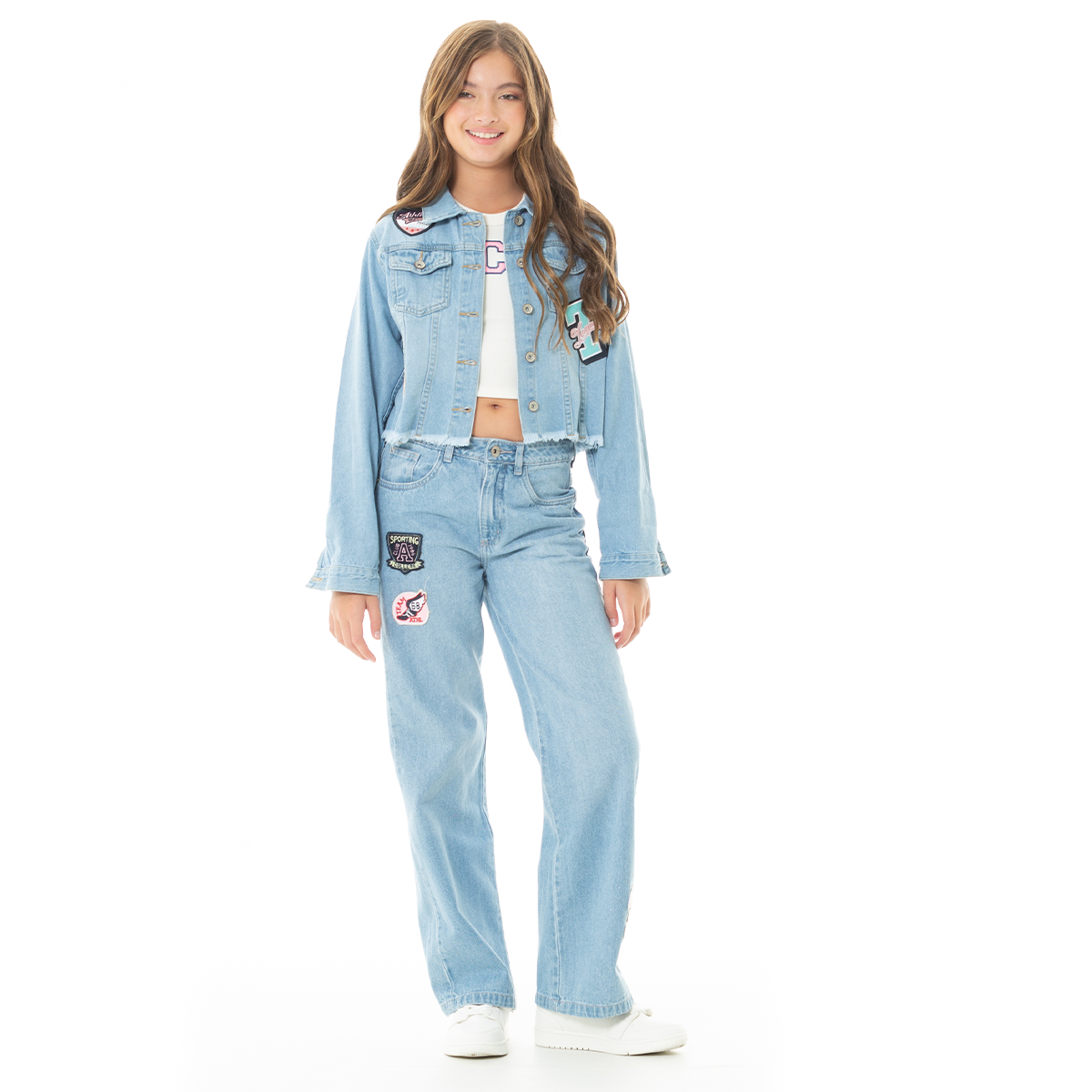 CHAQUETA PARA NIÑAS CON PARCHES ESTILO UNIVERSITARIO