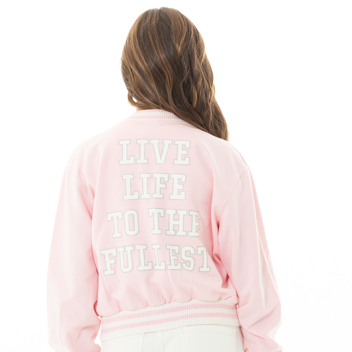CHAQUETA PARA NIÑAS VARSITY ROSA PASTEL