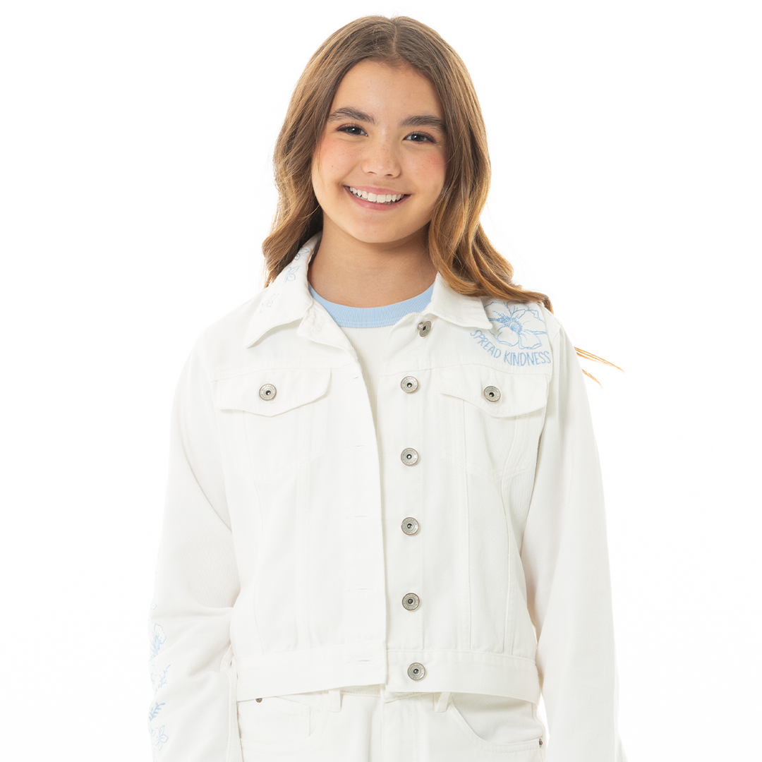 CHAQUETA PARA NIÑAS CON DISEÑO DE FLORES BORDADAS