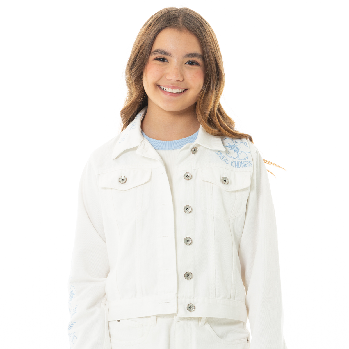 CHAQUETA PARA NIÑAS CON DISEÑO DE FLORES BORDADAS