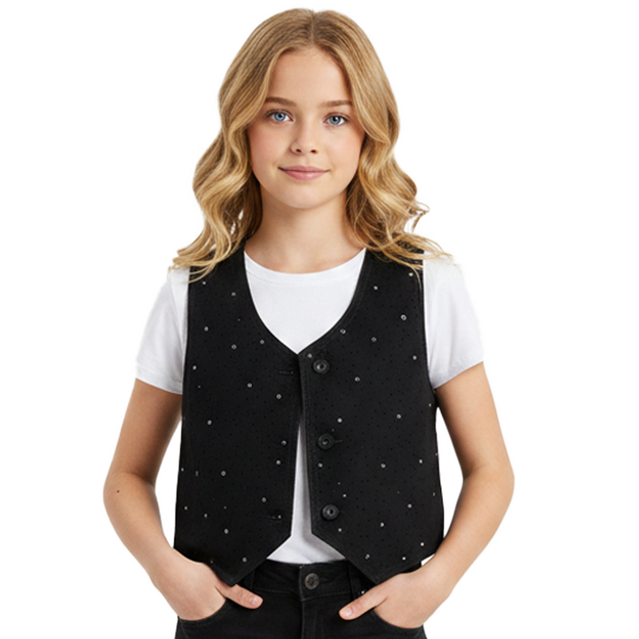 CHALECO PARA NIÑAS CON DISEÑO EN PIEDRERIA