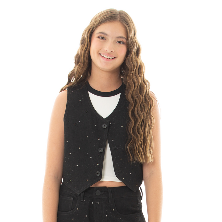 CHALECO PARA NIÑAS CON DISEÑO EN PIEDRERIA