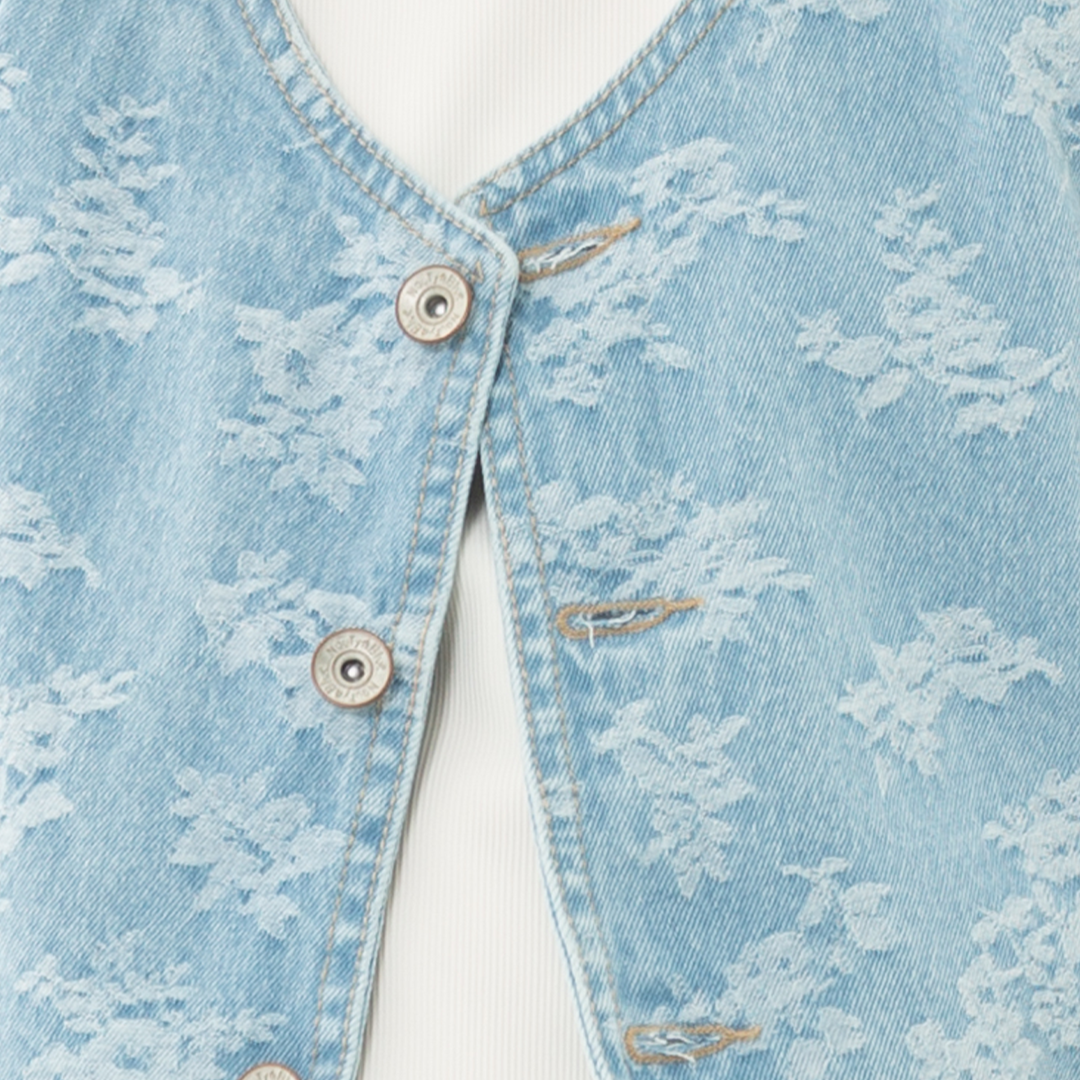 CHALECO DENIM JACQUARD PARA NIÑAS – AZUL CLARO