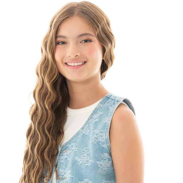 CHALECO DENIM JACQUARD PARA NIÑAS – AZUL CLARO