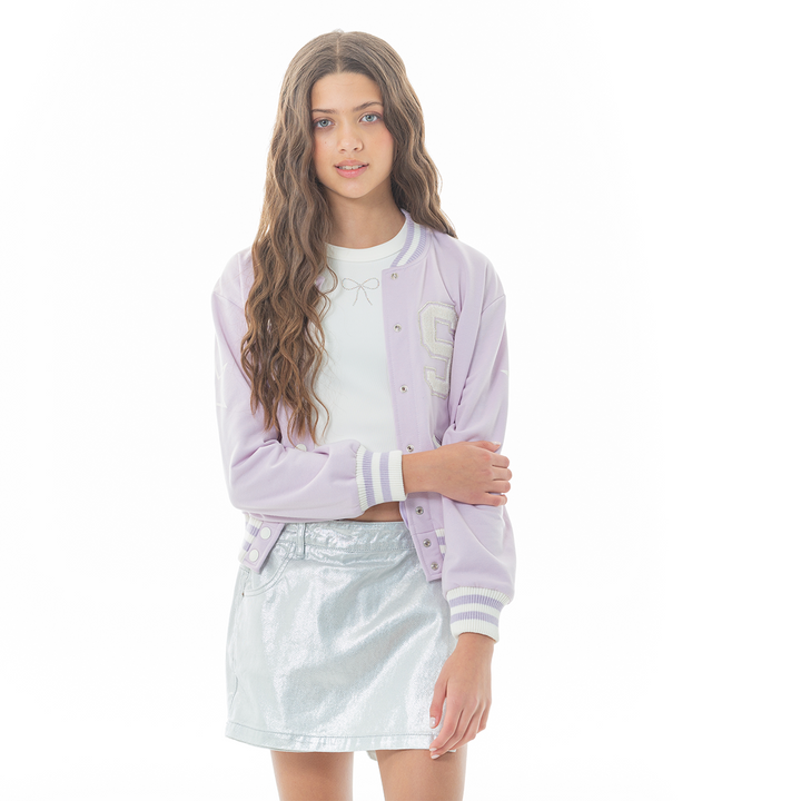 CHAQUETA PARA NIÑAS VARSITY LILA PASTEL