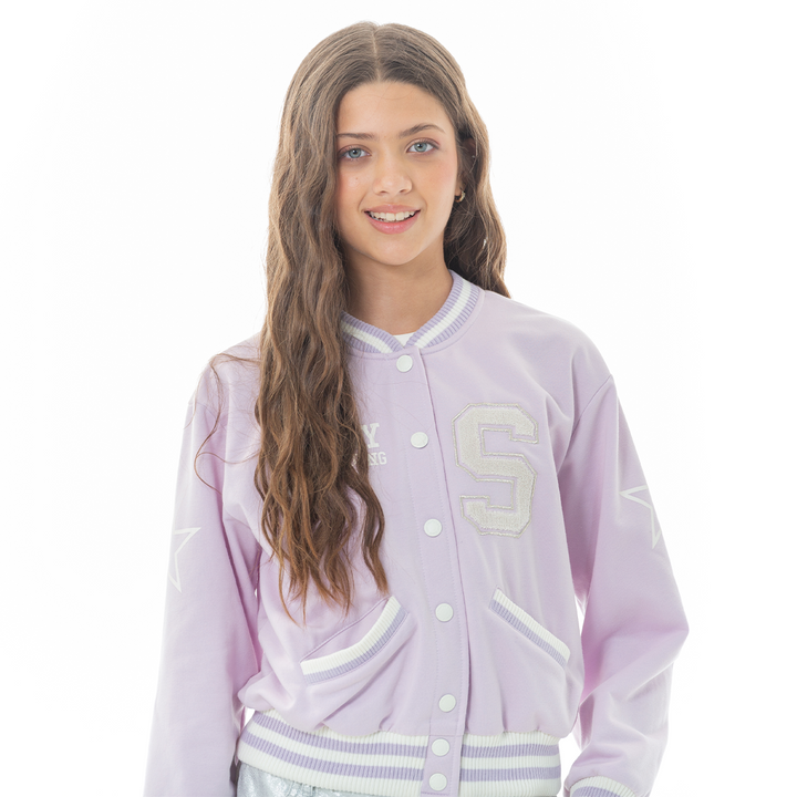CHAQUETA PARA NIÑAS VARSITY LILA PASTEL