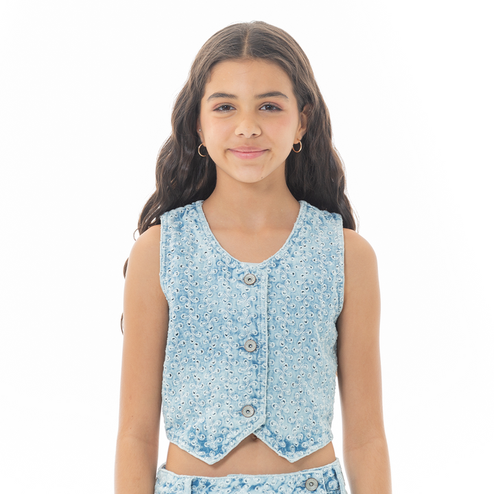 CHALECO PARA NIÑAS EN DISEÑO INDIGO OJALILLO