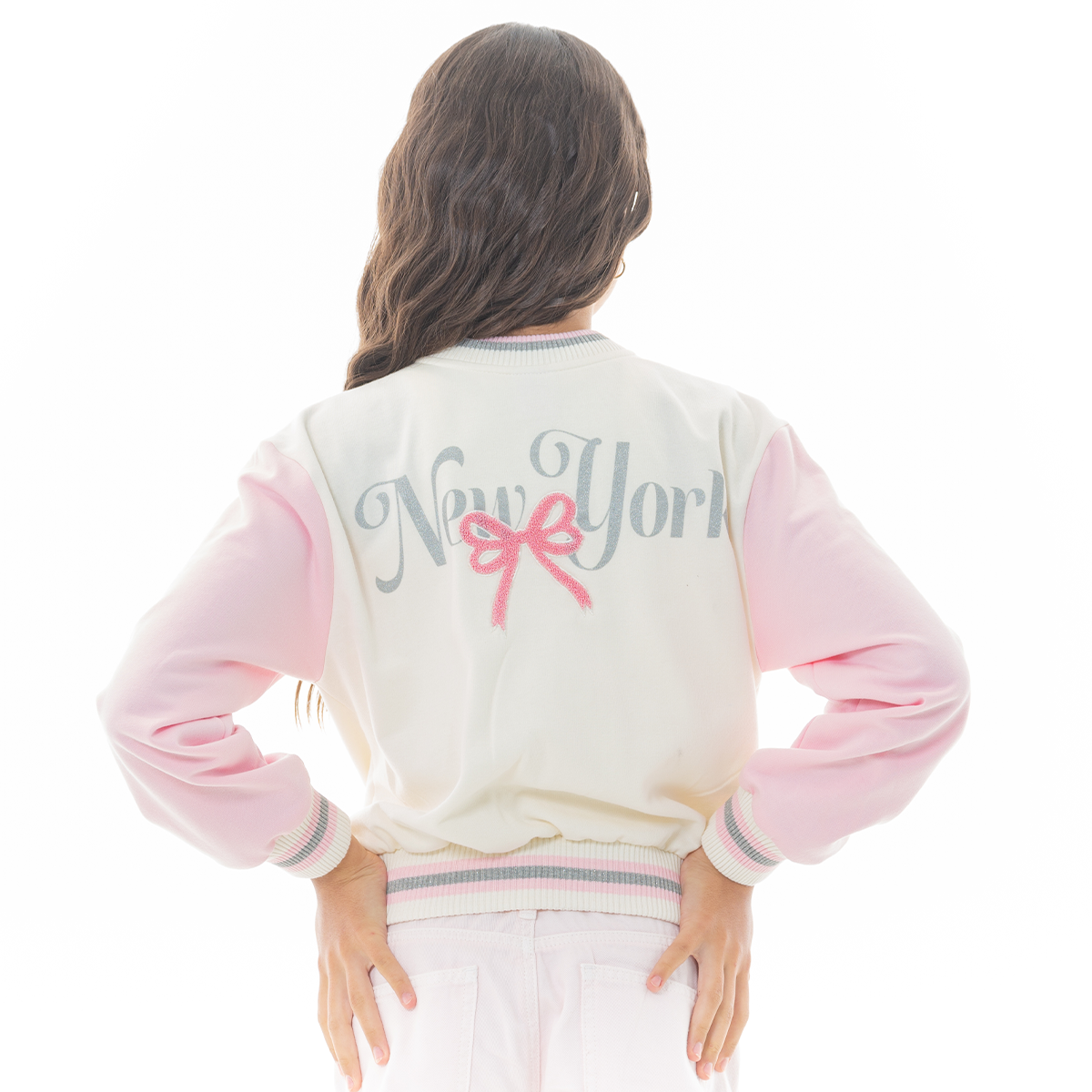 🎀 CHAQUETA PARA NIÑAS VARSITY - COLOR ROSADO