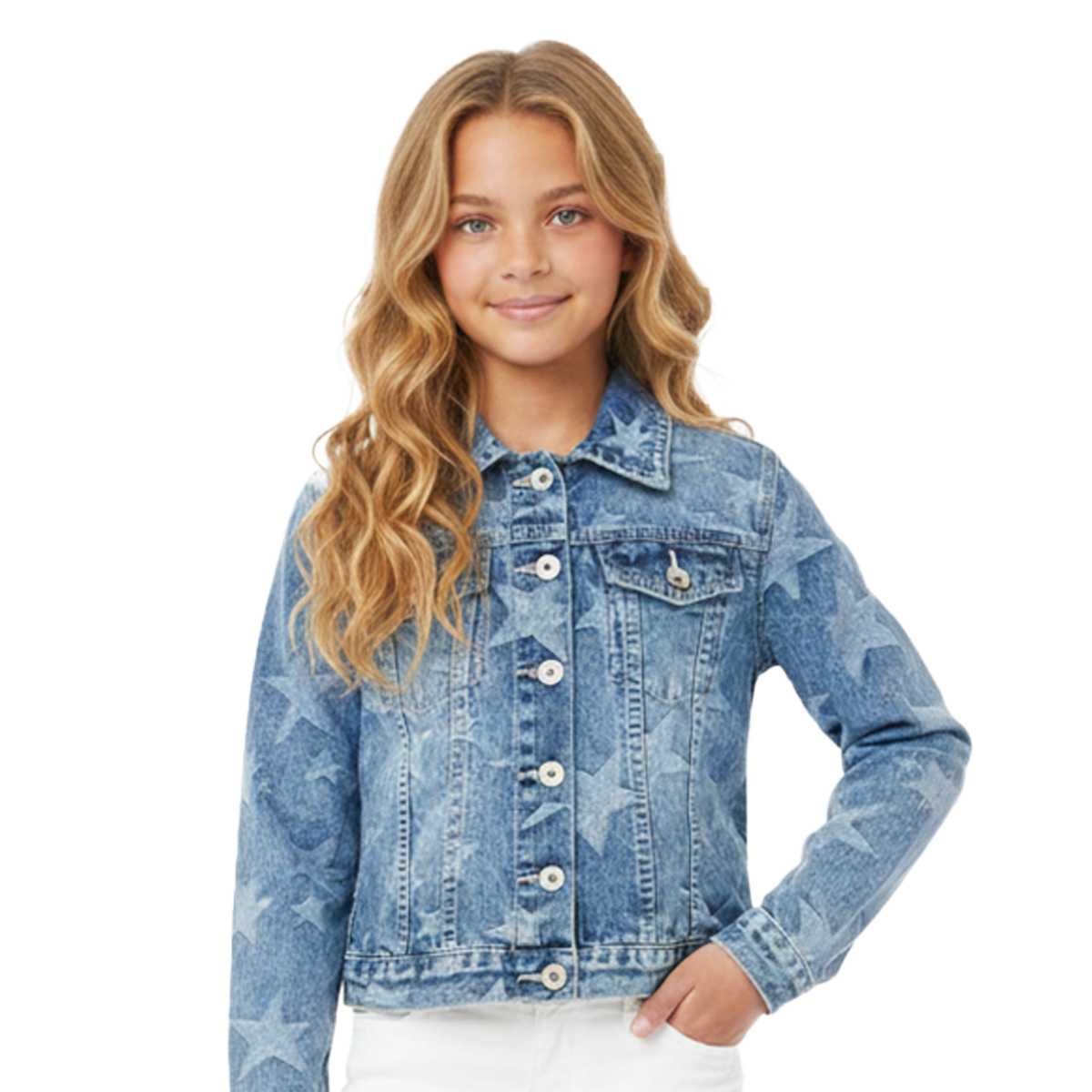 CHAQUETA PARA NIÑAS CON DISEÑO EN JACQUARD DE ESTRELLAS