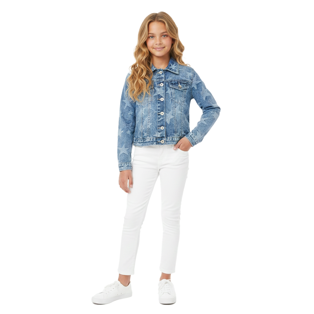 CHAQUETA PARA NIÑAS CON DISEÑO EN JACQUARD DE ESTRELLAS