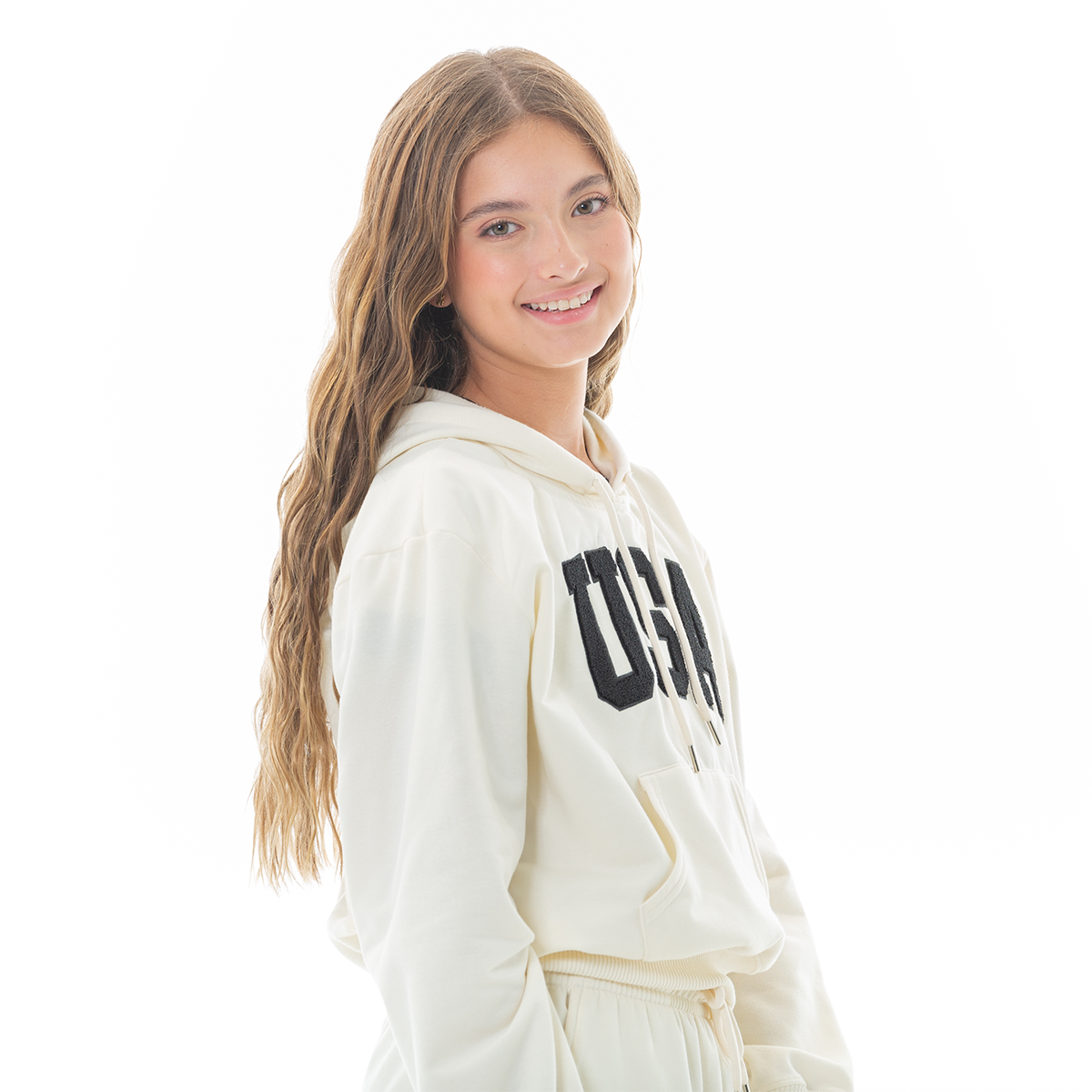 Hoodie para niñas con diseño de aplique afelpado usa - Off white