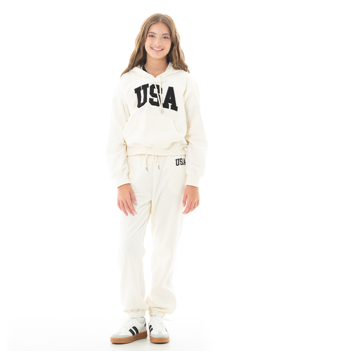 Hoodie para niñas con diseño de aplique afelpado usa - Off white
