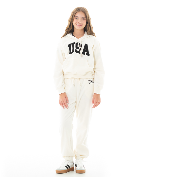HOODIE PARA NIÑAS CON DISEÑO DE APLIQUE AFELPADO USA