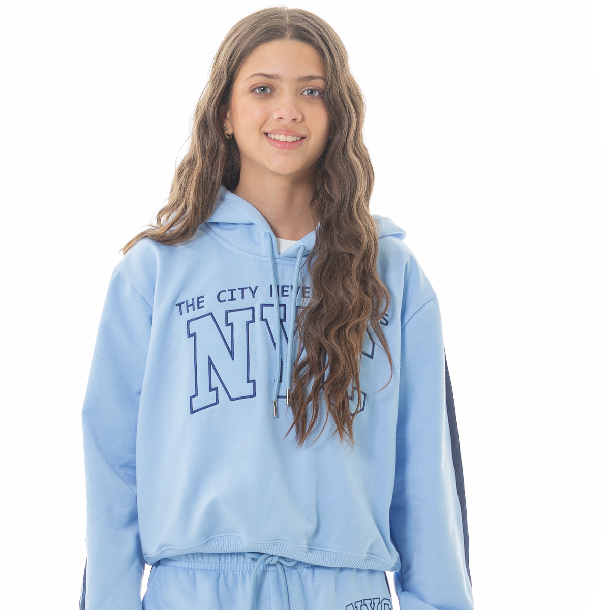 Hoodie para niñas con diseño bordado NYC - Azul