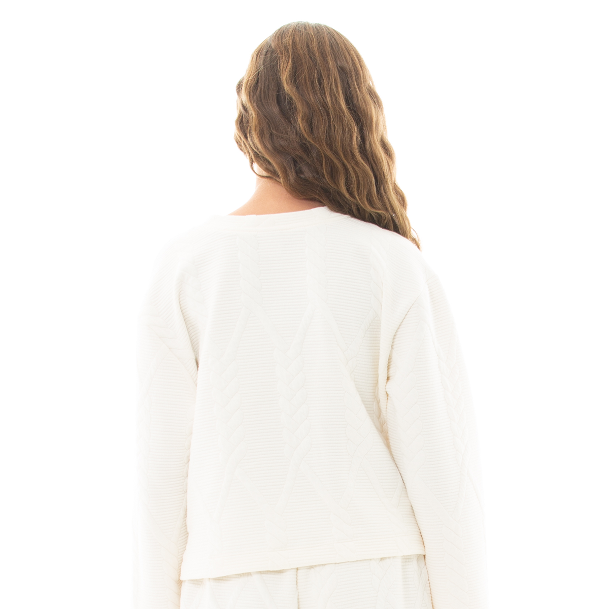 HOODIE PARA NIÑAS CON DISEÑO EN TEJIDO TRENZADO - COLOR MARFIL