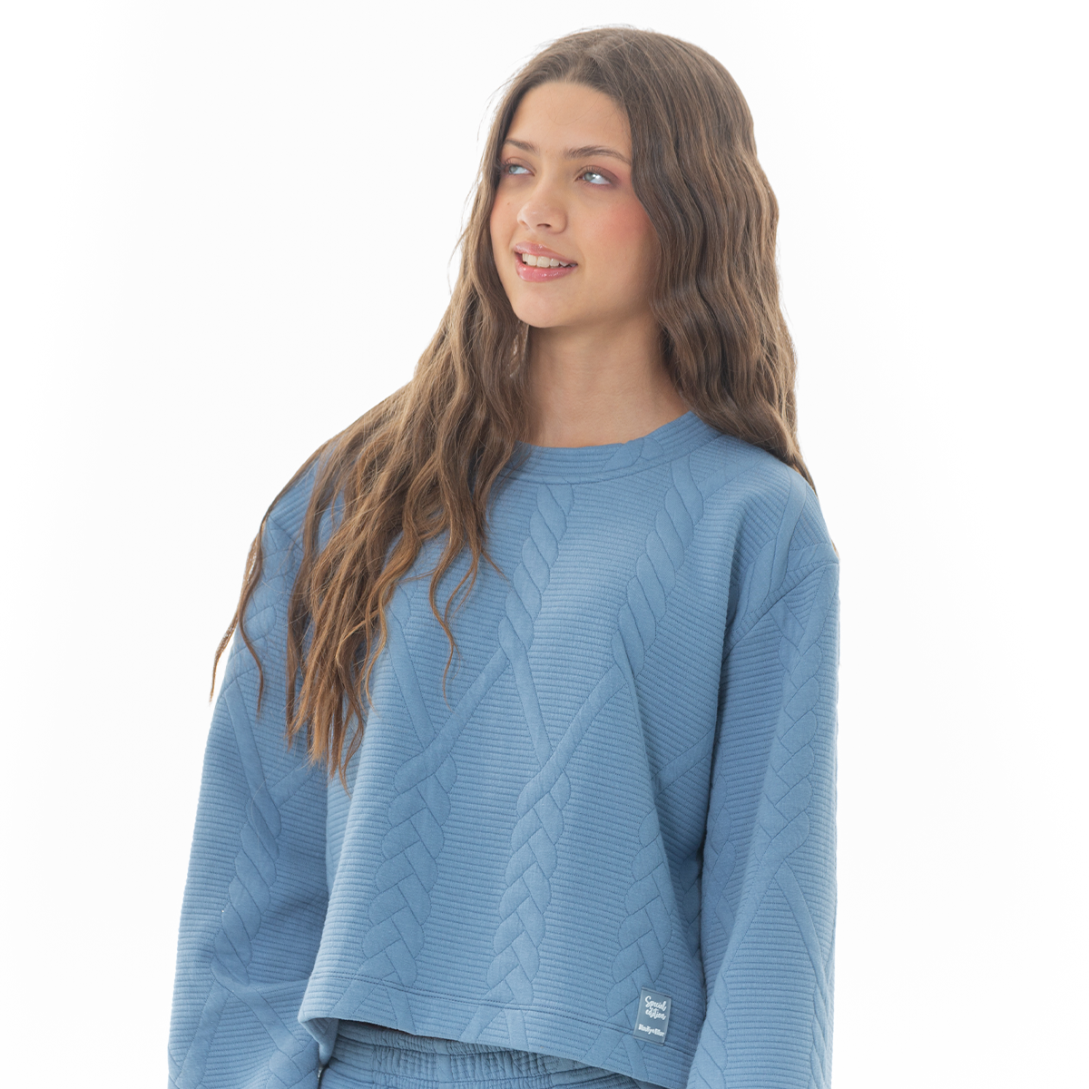 HOODIE PARA NIÑAS CON DISEÑO EN TEJIDO TRENZADO - COLOR AZUL