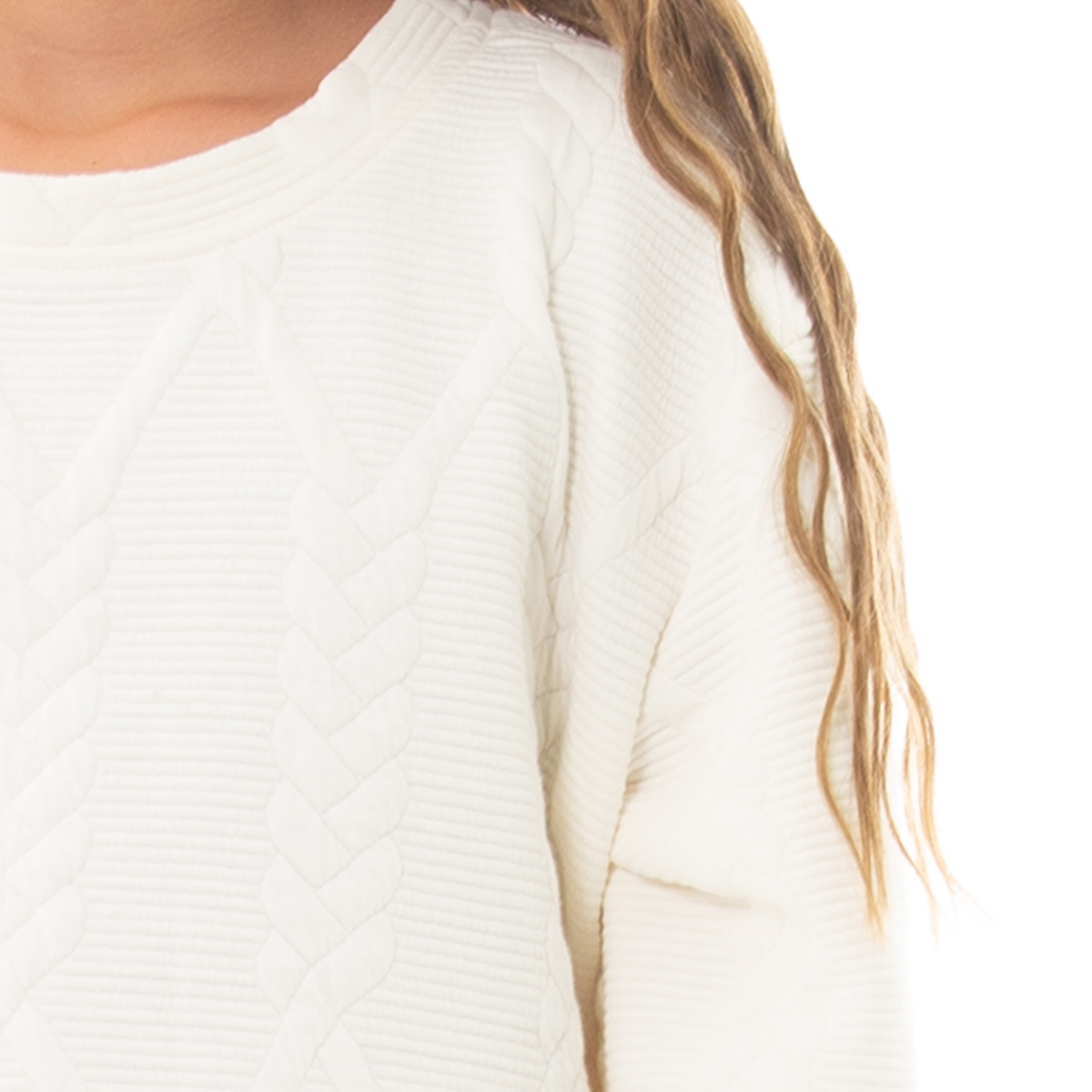 HOODIE PARA NIÑAS CON DISEÑO EN TEJIDO TRENZADO - COLOR MARFIL