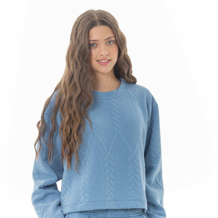 HOODIE PARA NIÑAS CON DISEÑO EN TEJIDO TRENZADO - COLOR AZUL