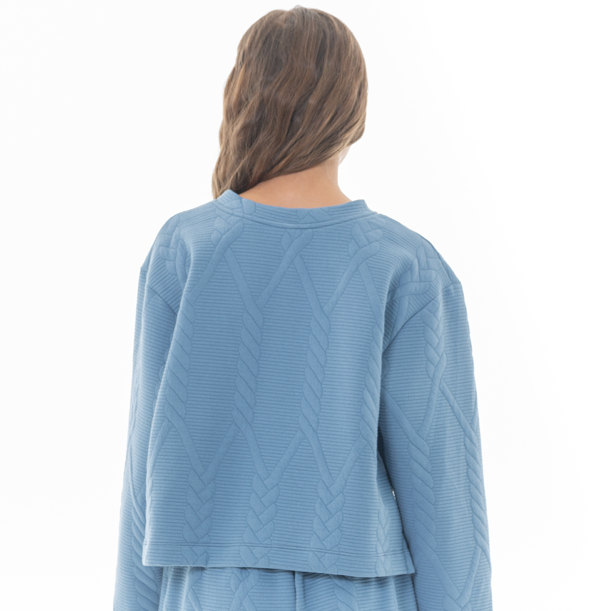 HOODIE PARA NIÑAS CON DISEÑO EN TEJIDO TRENZADO - COLOR AZUL