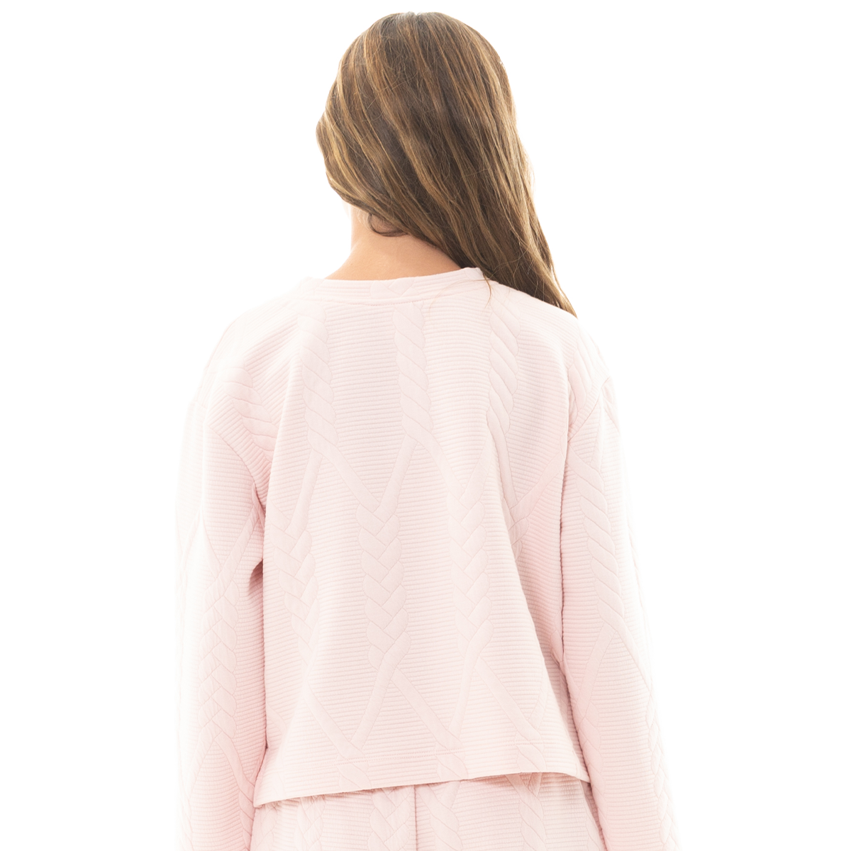 HOODIE PARA NIÑAS CON DISEÑO EN TEJIDO TRENZADO - COLOR ROSADO