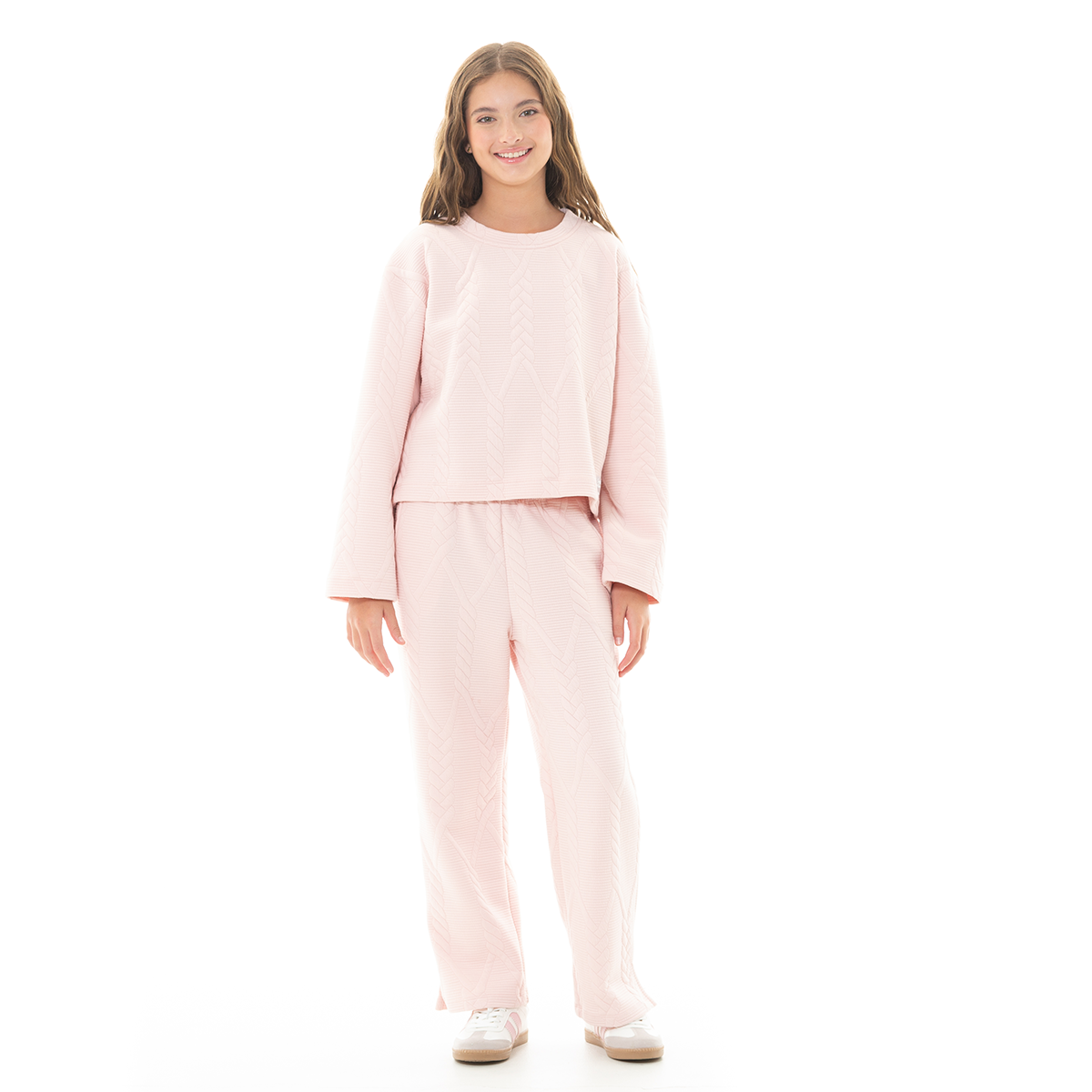 HOODIE PARA NIÑAS CON DISEÑO EN TEJIDO TRENZADO - COLOR ROSADO