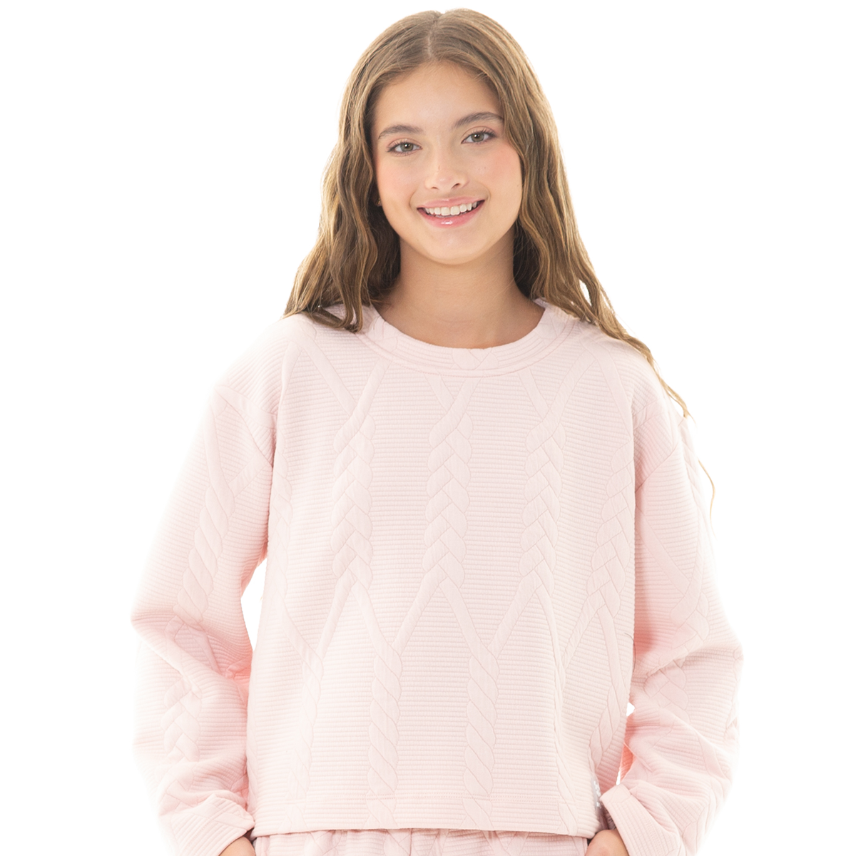 HOODIE PARA NIÑAS CON DISEÑO EN TEJIDO TRENZADO - COLOR ROSADO