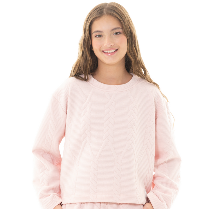 HOODIE PARA NIÑAS CON DISEÑO EN TEJIDO TRENZADO - COLOR ROSADO