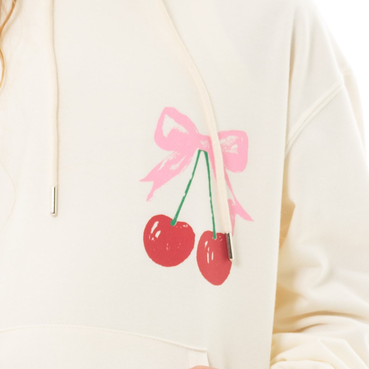 Hoodie para niñas cherry club – Off white