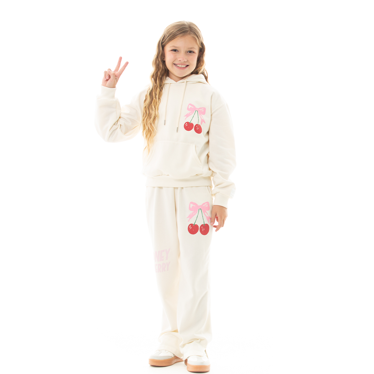 Hoodie para niñas cherry club – Off white