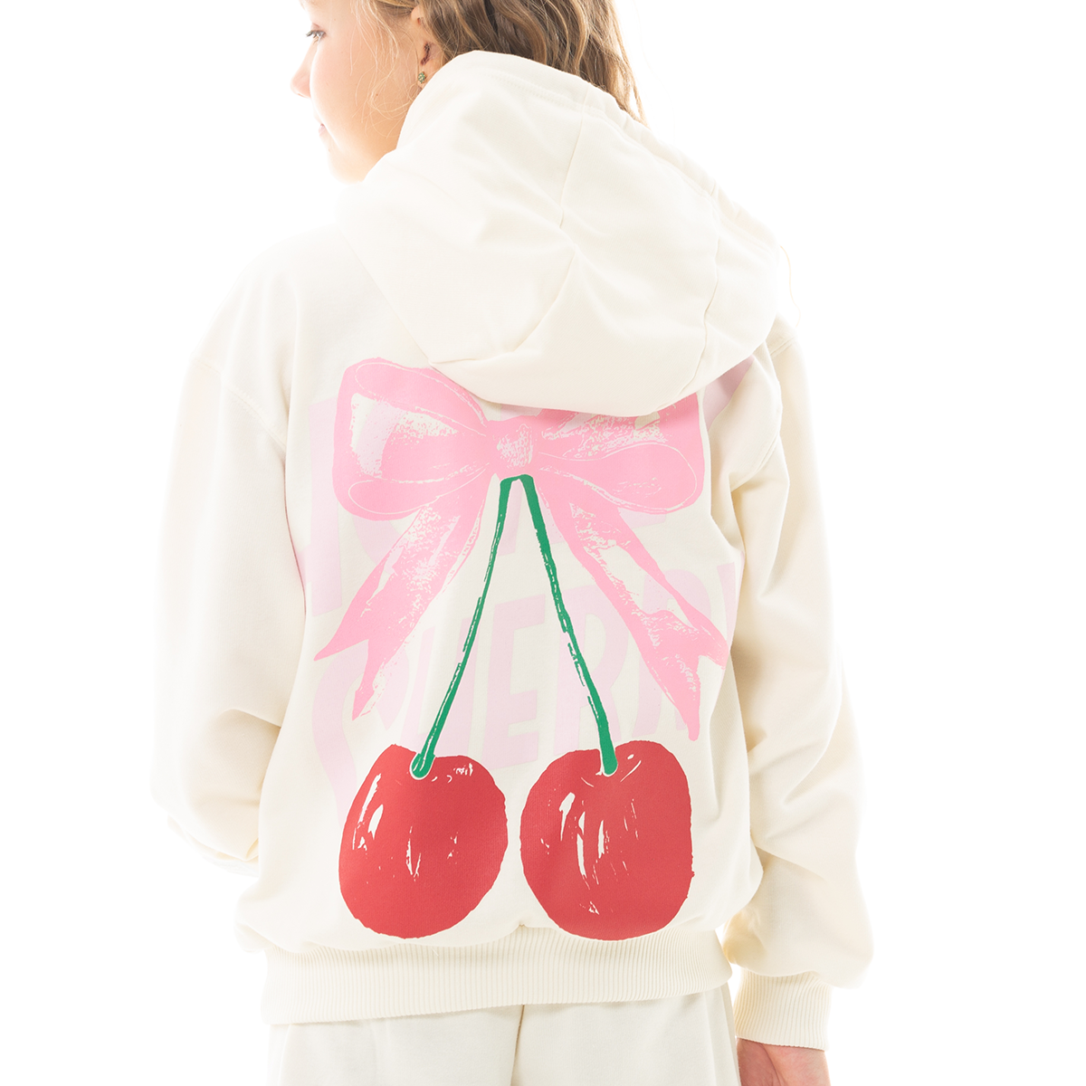 Hoodie para niñas cherry club – Off white