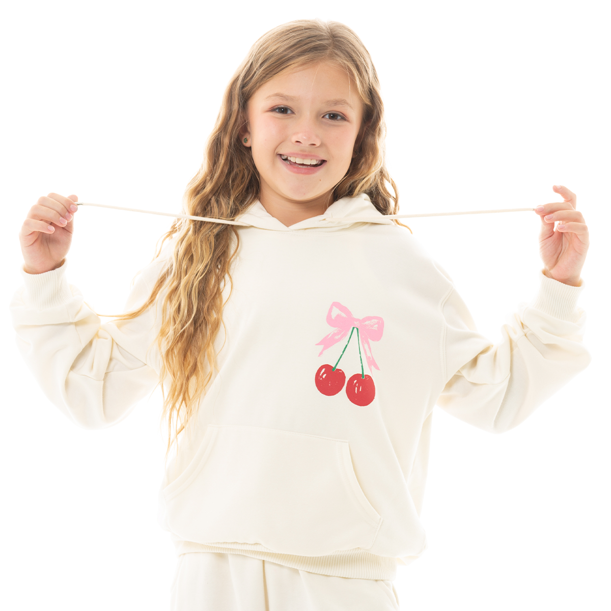 Hoodie para niñas cherry club – Off white