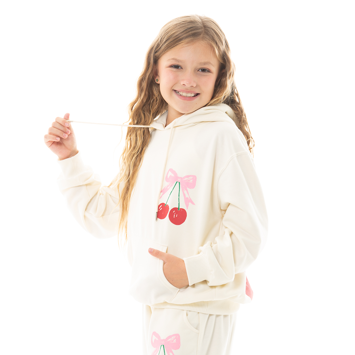 Hoodie para niñas cherry club – Off white