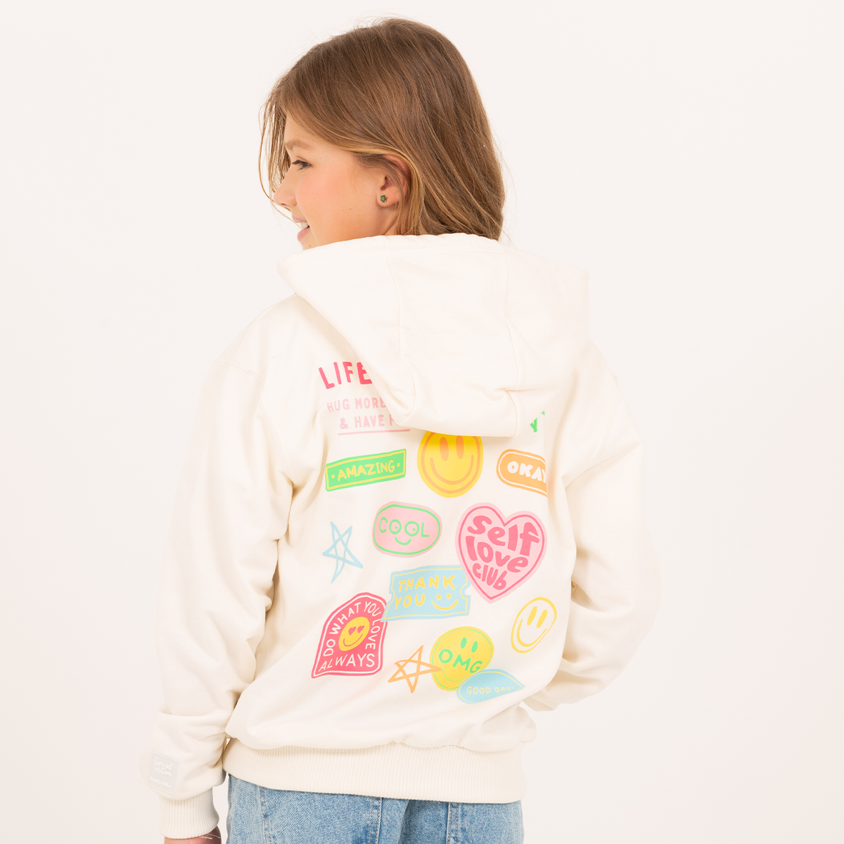 Hoodie para niñas con diseños graficos estampados – Off white