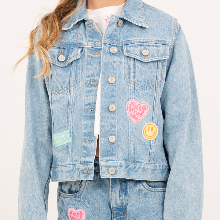 CHAQUETA DENIM PARA NIÑAS CON BORDADOS